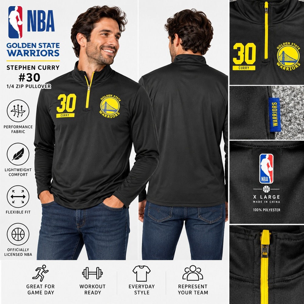 NBA Golden State Warriors Stephen Curry 30 Shirt 1/4 Men's XL Zip Black Pullover